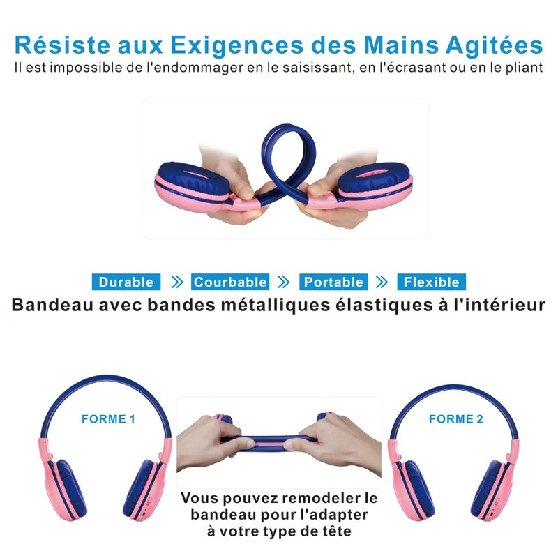 SIMOLIO Kids Bluetooth Headphones Boys with Microphone, 75dB/85dB/94dB Volume Limited Kids Headphones Wireless, Adjustable Foldable Over-Ear Headset for Children School Travel Tablet Airplane Grey - Image 3